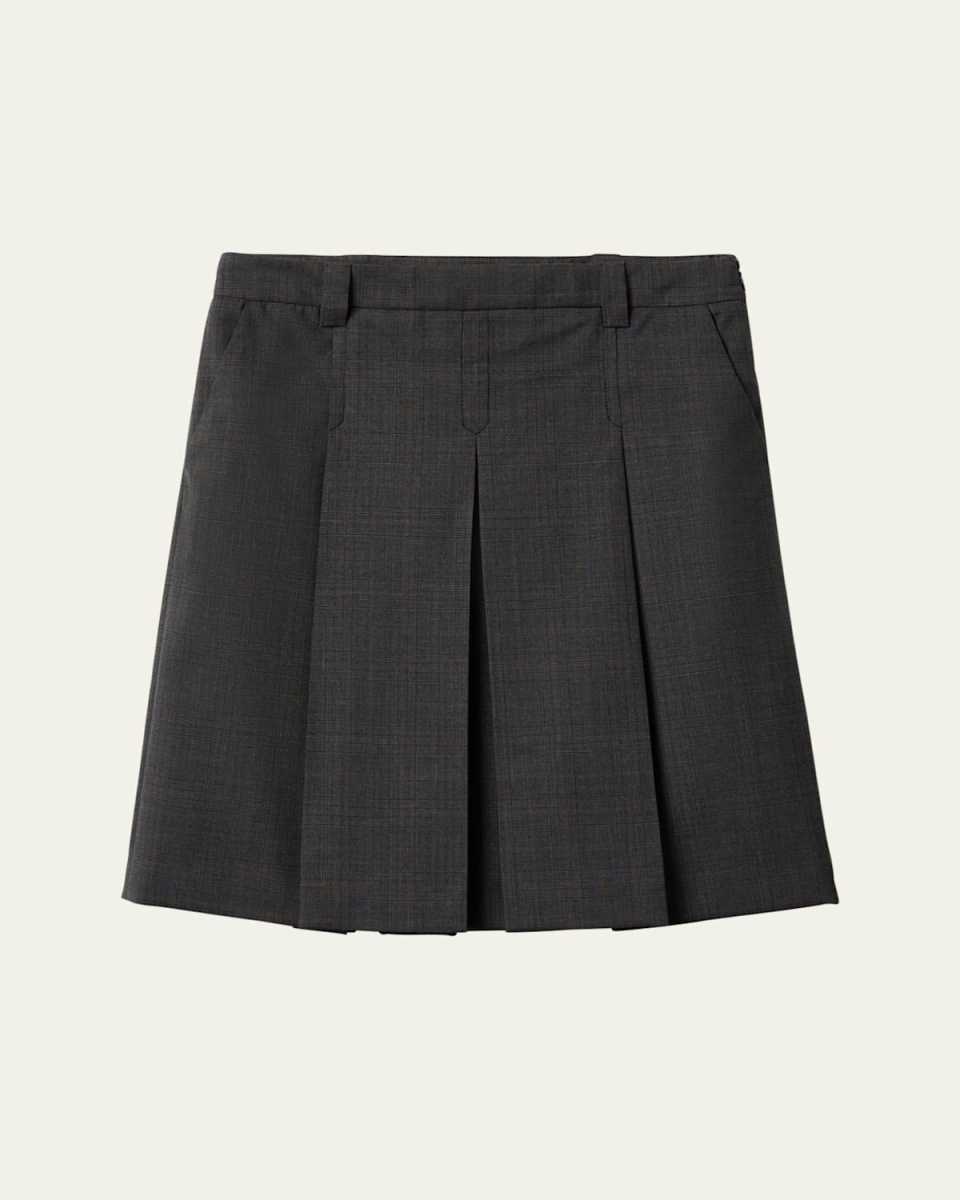 Check Pleated Wool Skirt